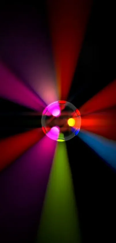 Vivid abstract light burst with colorful rays on a dark background.