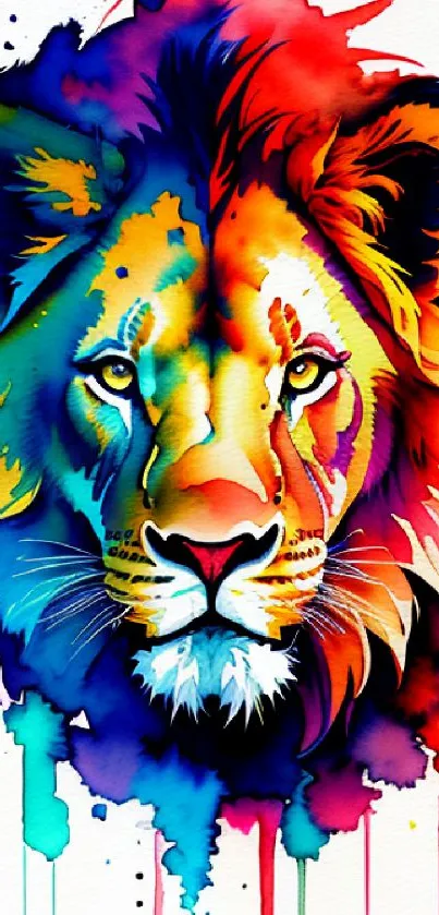 Colorful abstract lion in watercolor style.