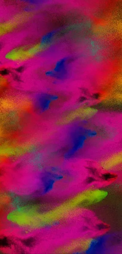 Vibrant abstract wallpaper with pink, yellow, and blue colors for mobile screens.