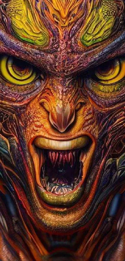 Abstract monster face in vivid orange hues for phone wallpaper.