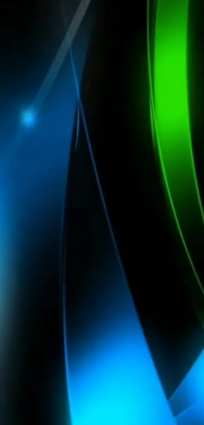 Vibrant abstract mobile wallpaper with black, blue, and green swirls.