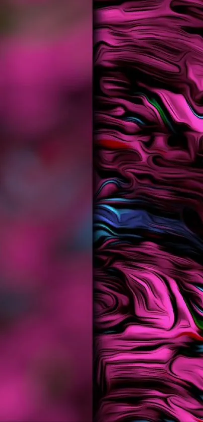 Vivid abstract pink wallpaper with bold swirling patterns.