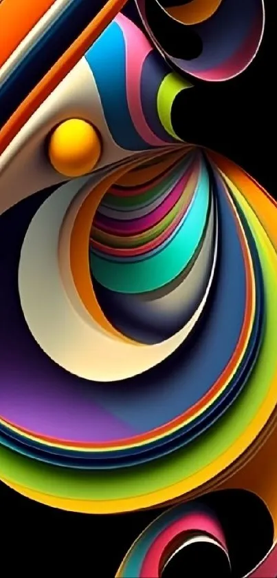 Vivid abstract swirl wallpaper with colorful lines on a black background.