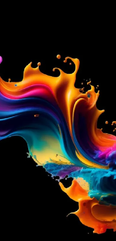 Vibrant abstract swirl with vivid colors on a dark mobile wallpaper.