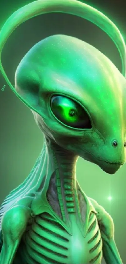 Green alien artwork with vivid colors and glowing effects.