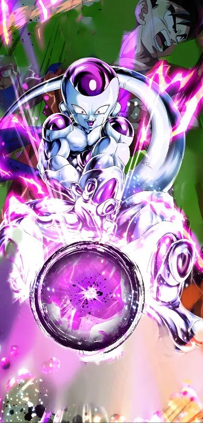 Anime character with vibrant purple energy effects.