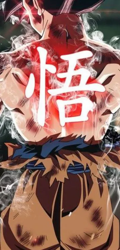 Anime character with glowing symbols and smoke background.