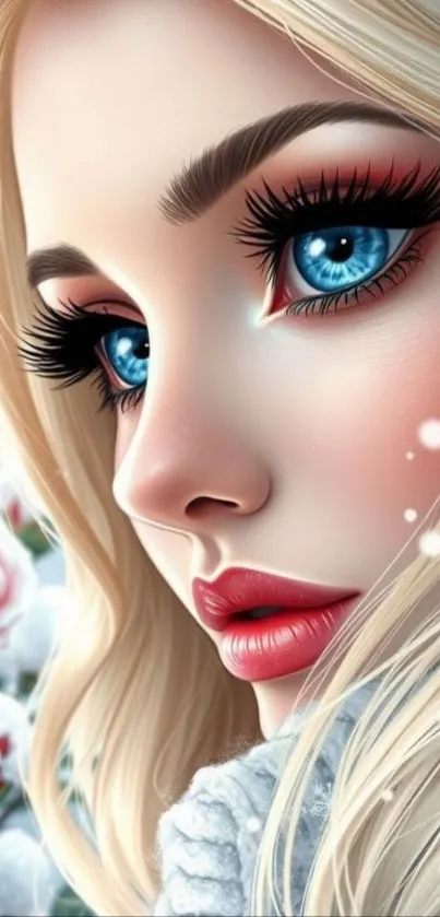 Anime girl with blue eyes and blonde hair in artistic style.