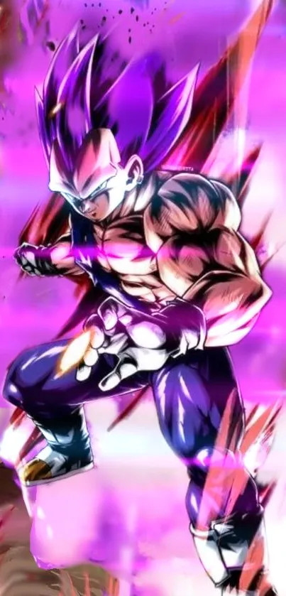 Anime warrior in vibrant purple action pose wallpaper.