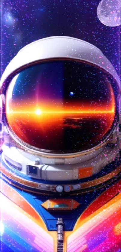 Astronaut with vibrant cosmic reflection