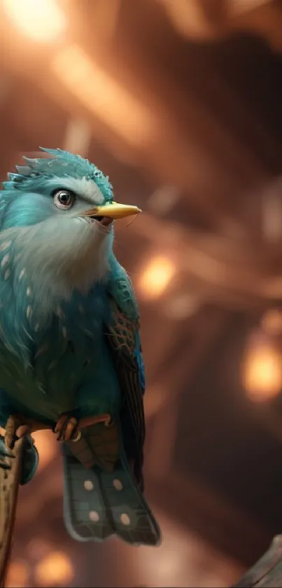 Vibrant blue bird in a fantasy setting.