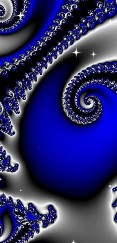 Mobile wallpaper with vivid blue fractal swirls.