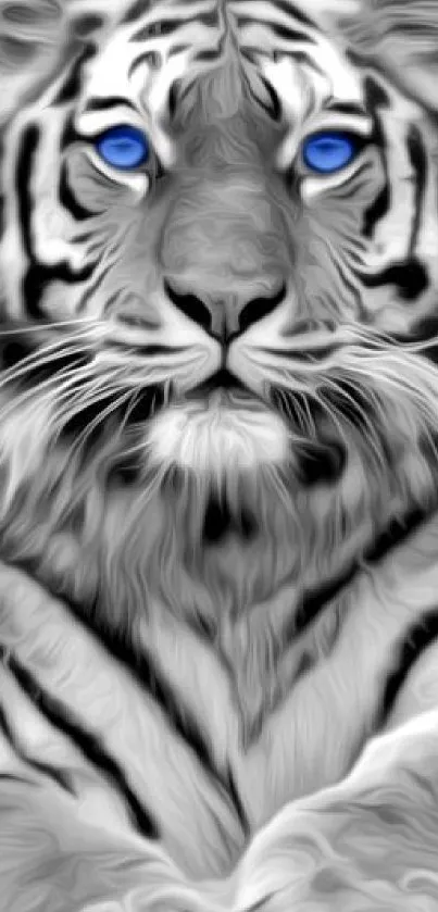 Striking blue-eyed monochrome tiger artwork.