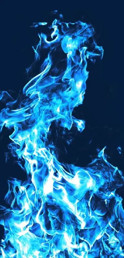 Dynamic blue flames with dark background wallpaper.