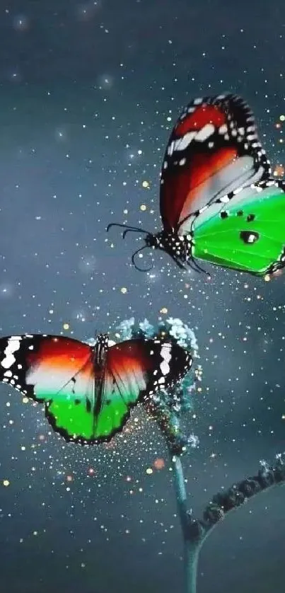 Vibrant butterflies on a dark background creating a stunning mobile wallpaper design.