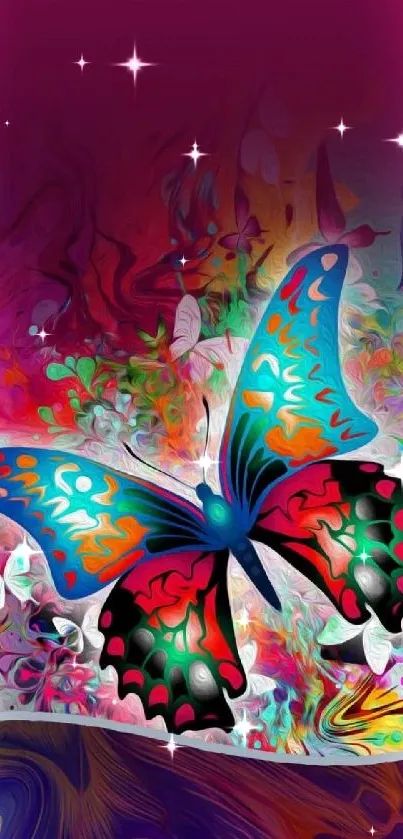 Vivid artistic butterfly with abstract background in rich colors.