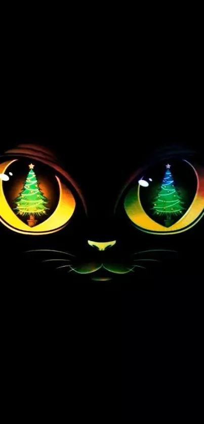 Vivid cat eyes with neon colors on a black background wallpaper.