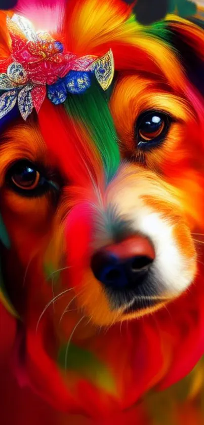 Vibrantly colored dog art with a playful, vivid design.