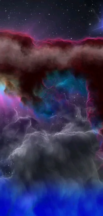 Vivid cosmic cloudscape with bright blue and purple hues.