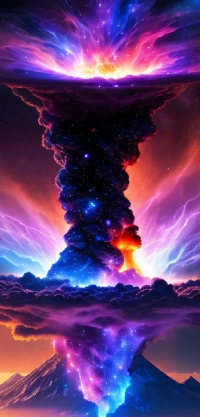 Colorful cosmic explosion mobile wallpaper with vivid purple hues.