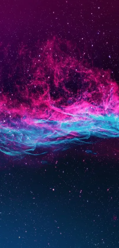 Vibrant cosmic nebula with pink and blue colors for phone wallpaper.