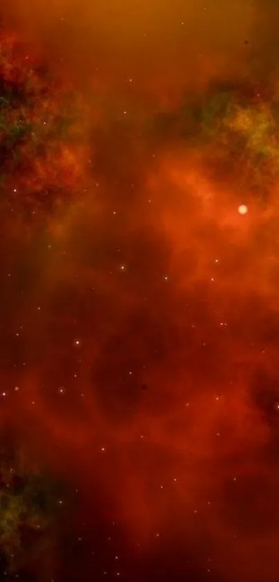 Vibrant red-orange cosmic nebula wallpaper with celestial details.