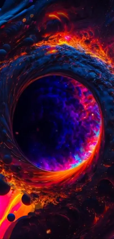 Abstract cosmic swirl wallpaper with vivid colors.