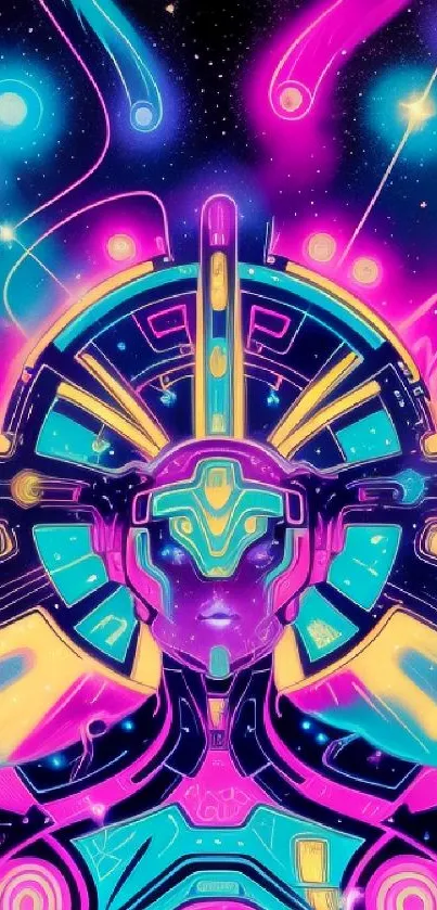 Futuristic cyberpunk artwork with vibrant neon colors.