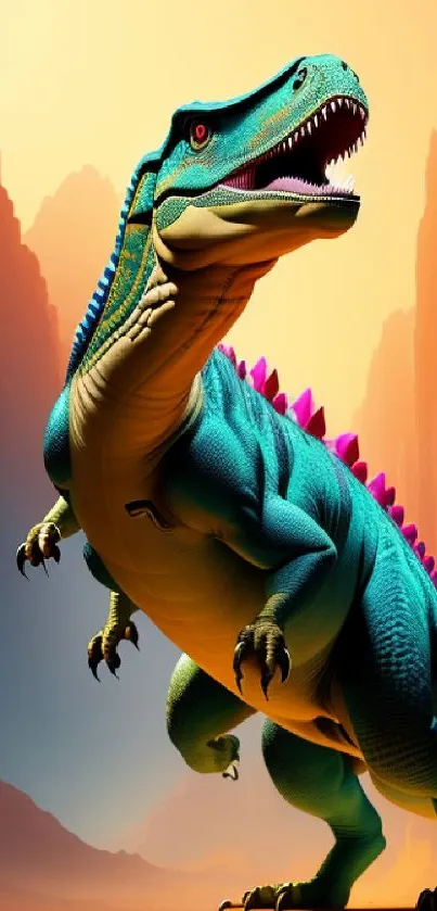 Vivid dinosaur mobile wallpaper with colorful prehistoric creature.