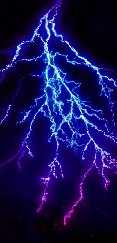 Vibrant electric lightning design in blue and purple hues for mobile wallpaper.