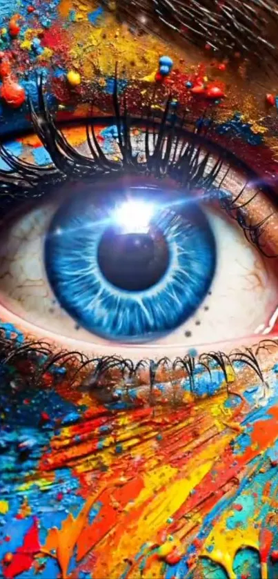 Vibrant paint-splattered eye mobile wallpaper.