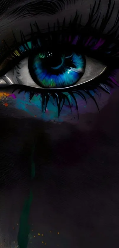 Vivid artistic eye with vibrant colors and dark tones wallpaper.