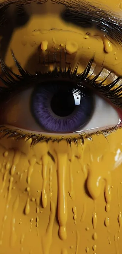 Purple eye with yellow drips mobile wallpaper.