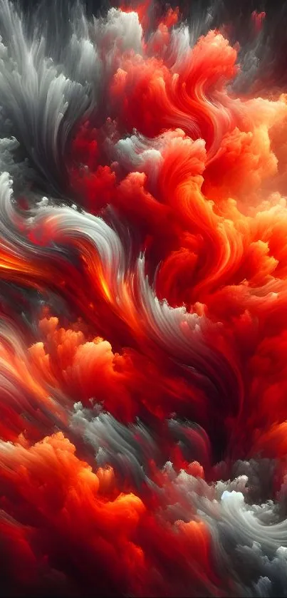 Vivid red and orange abstract flames in a dynamic mobile wallpaper design.