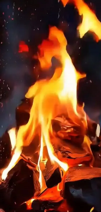 Vibrant flames in vibrant colors on a mobile wallpaper.