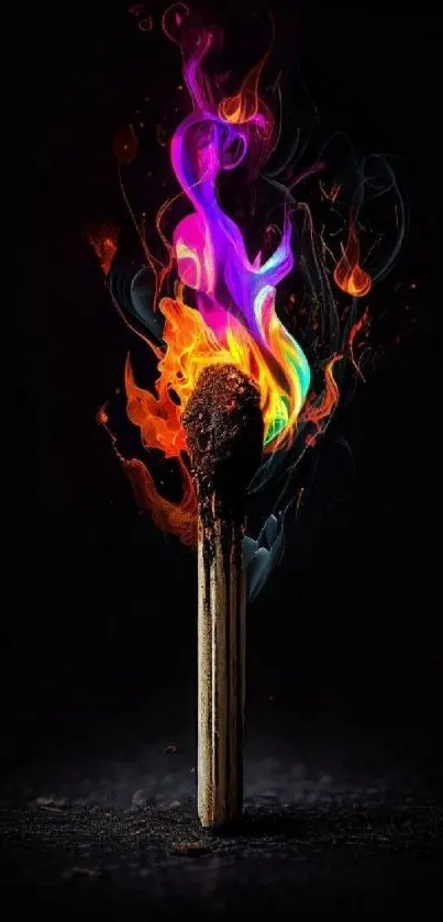 Colorful flaming match on dark background wallpaper