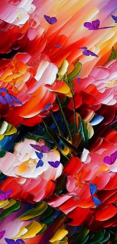 Vivid abstract floral painting with bold colors.