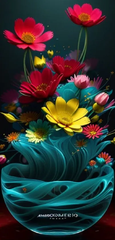 Colorful digital floral art with vibrant flowers and a surreal design.