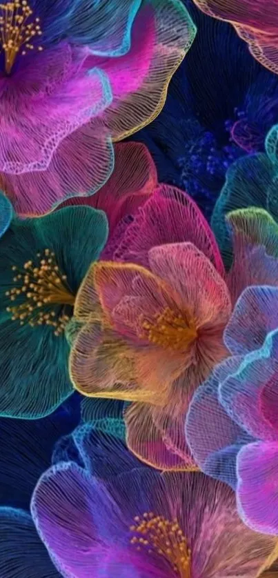 Vivid and colorful floral wallpaper design.