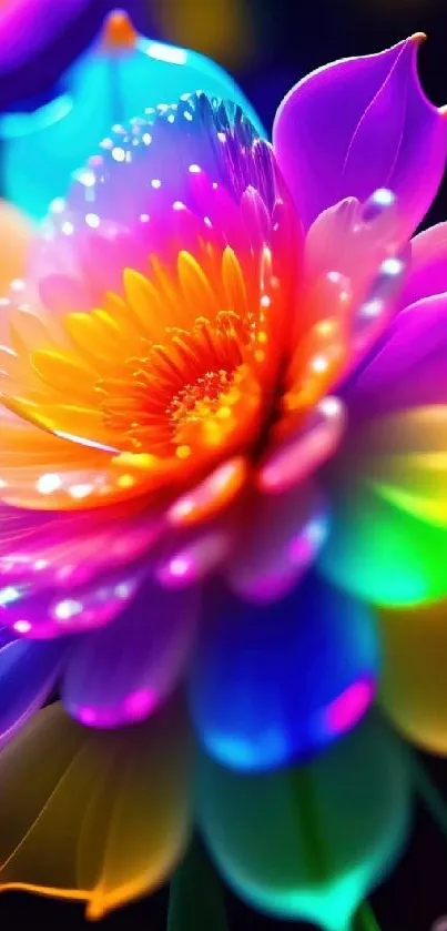 Colorful digital flower wallpaper with vivid hues of the rainbow spectrum.