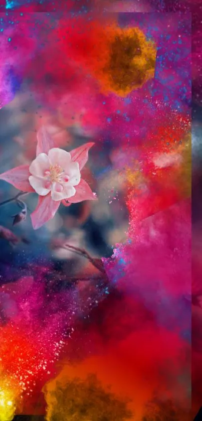 Colorful floral wallpaper with vibrant hues of magenta and blue.