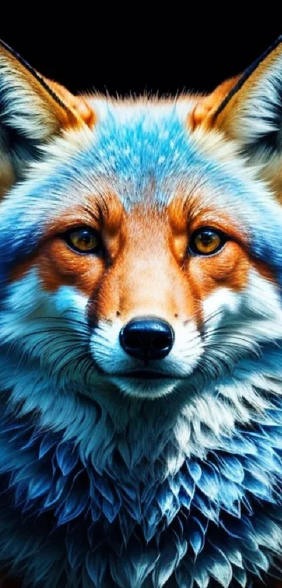 Colorful artistic fox portrait with vivid orange and blue hues.