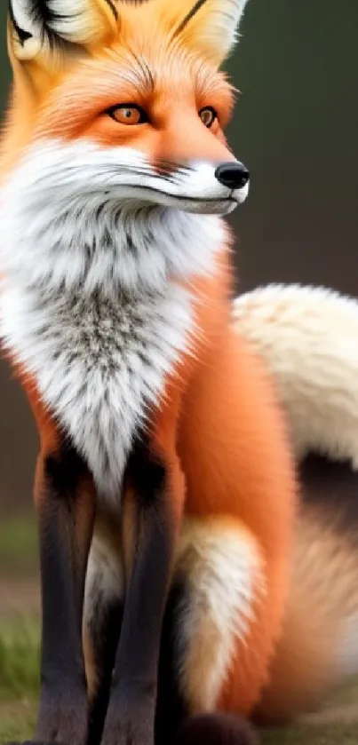 Beautiful fox with vivid fur sitting in a natural setting.