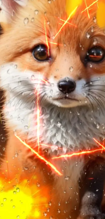 Fox surrounded by fiery sparks, vibrant mobile wallpaper.