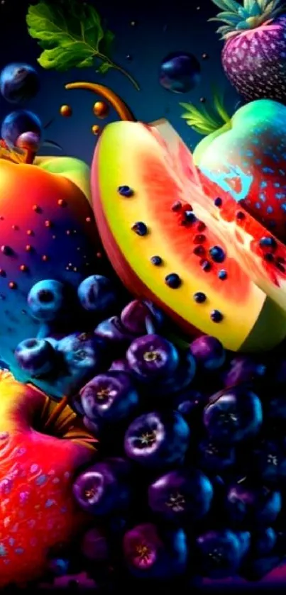 Vibrant and colorful abstract fruit explosion wallpaper for mobile.
