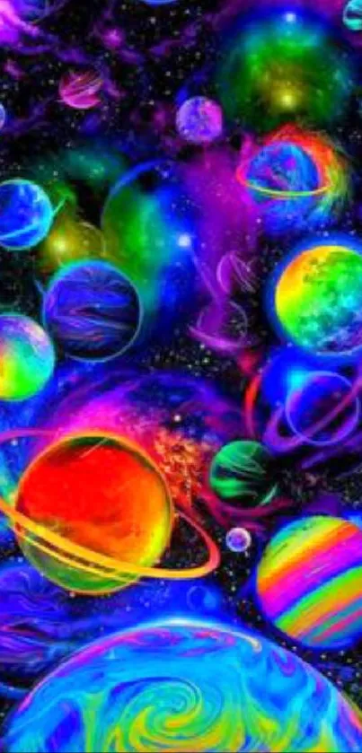 Colorful galactic planets space design with vibrant hues.