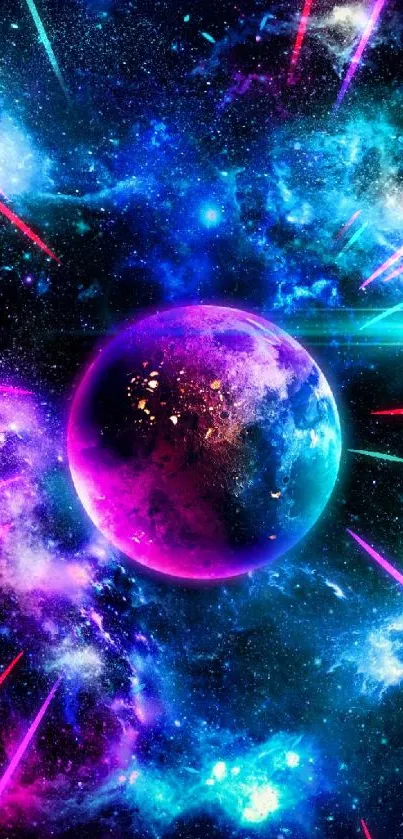 Vibrant galaxy mobile wallpaper featuring a colorful planet in space.