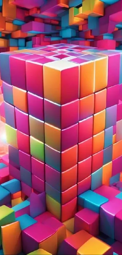 Colorful 3D geometric cubes wallpaper with vibrant hues.