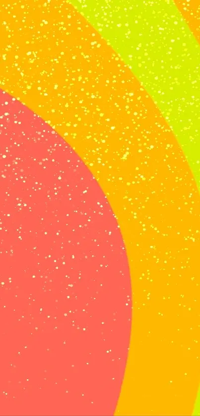 Vivid gradient wallpaper with speckled pattern in red, orange, and green hues.