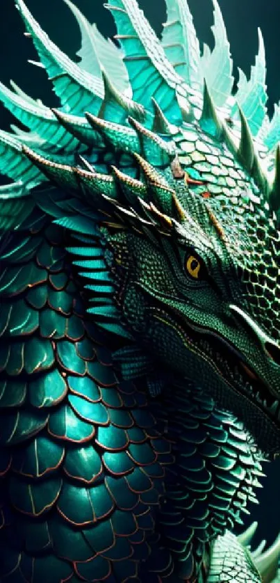 Realistic green dragon with detailed scales and intense eyes.